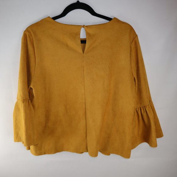 Altar'd State Mustard Yellow Suede-Like Ruffle Sleeve Blouse Women's Size M-NWT - Picture 4 of 9